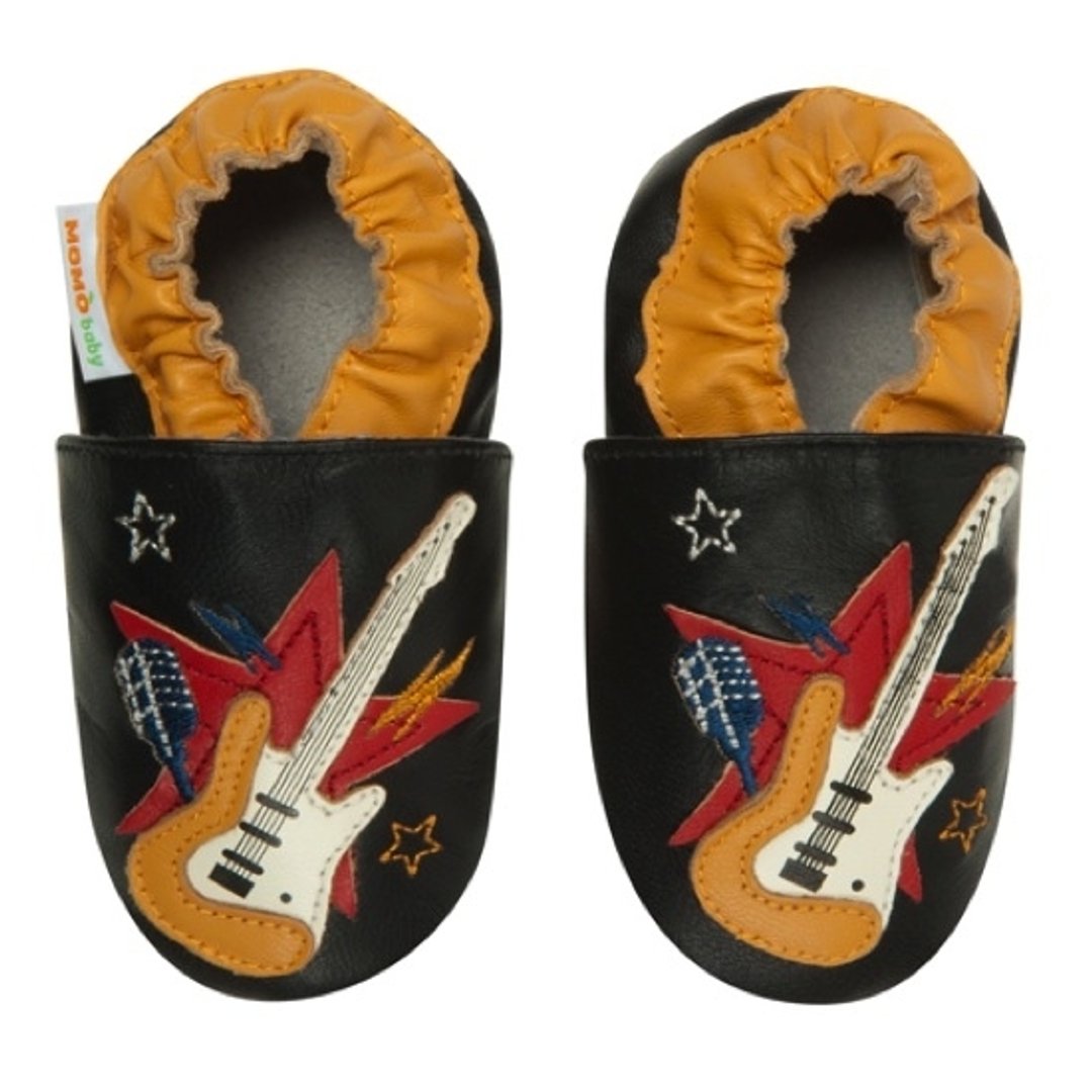 Momo Baby手工真皮学步鞋- Rock Star摇滚吉他黑 - 童装鞋 - 真皮 黑色