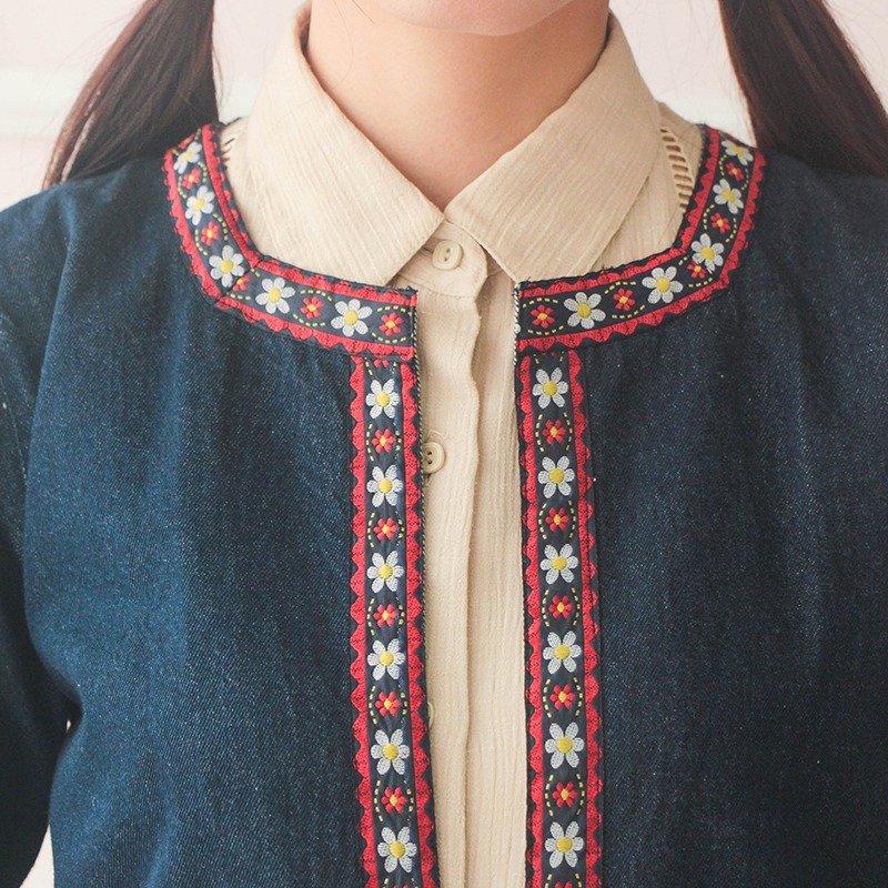 古着│民族风牛仔绣花外套 - 女装休闲/机能外套 - 其他材质 蓝色