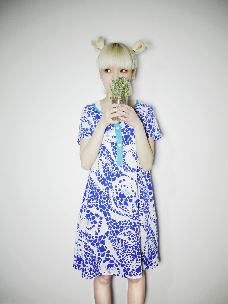 ｛Little Treasure｝海潮短袖伞洋装 - 洋装/连衣裙 - 其他材质 蓝色