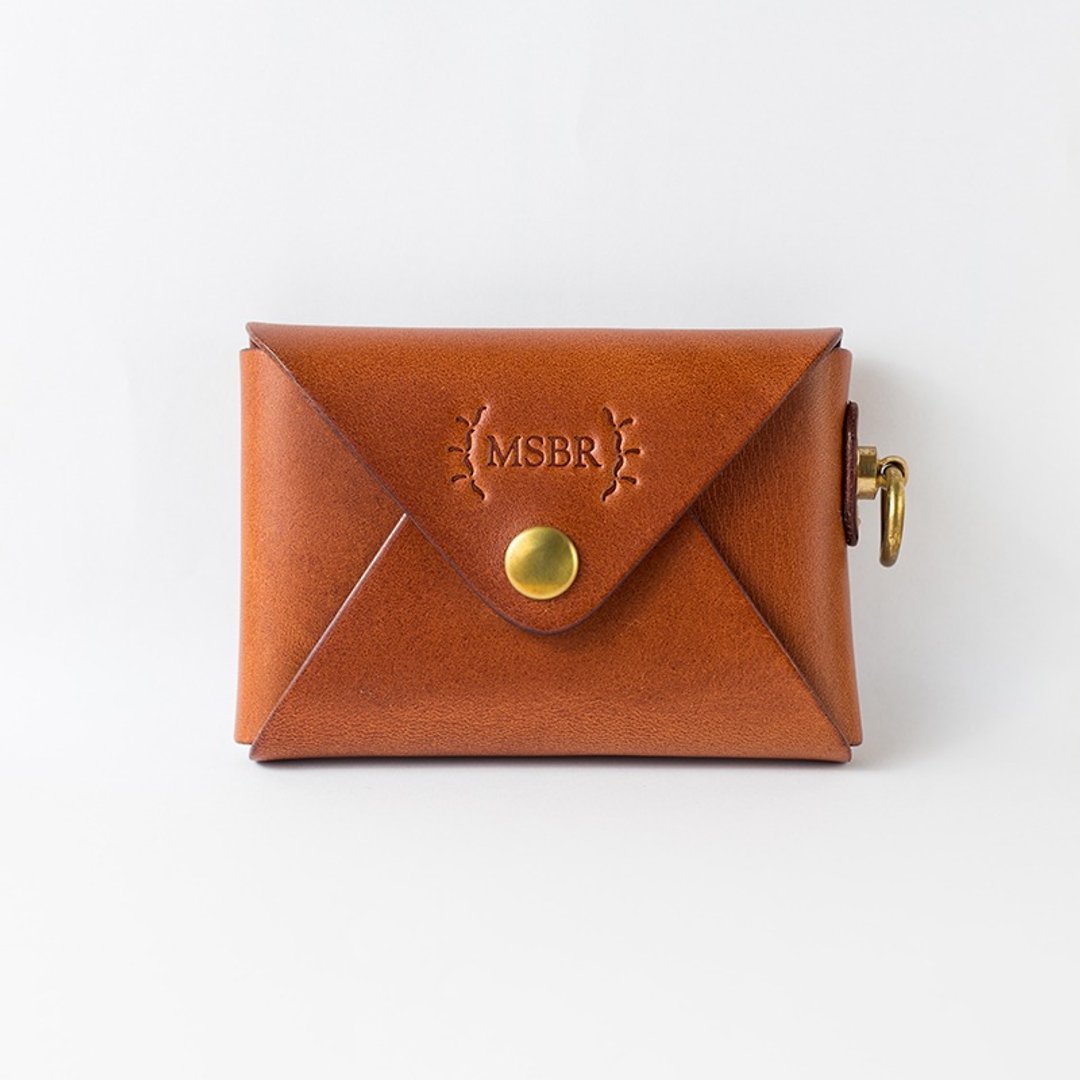 名片零钱包/钥匙包/名片夹/Card holders/名刺入れ/意大利皮革纯黄铜五金(褐色) - 名片夹/名片盒 - 真皮 咖啡色