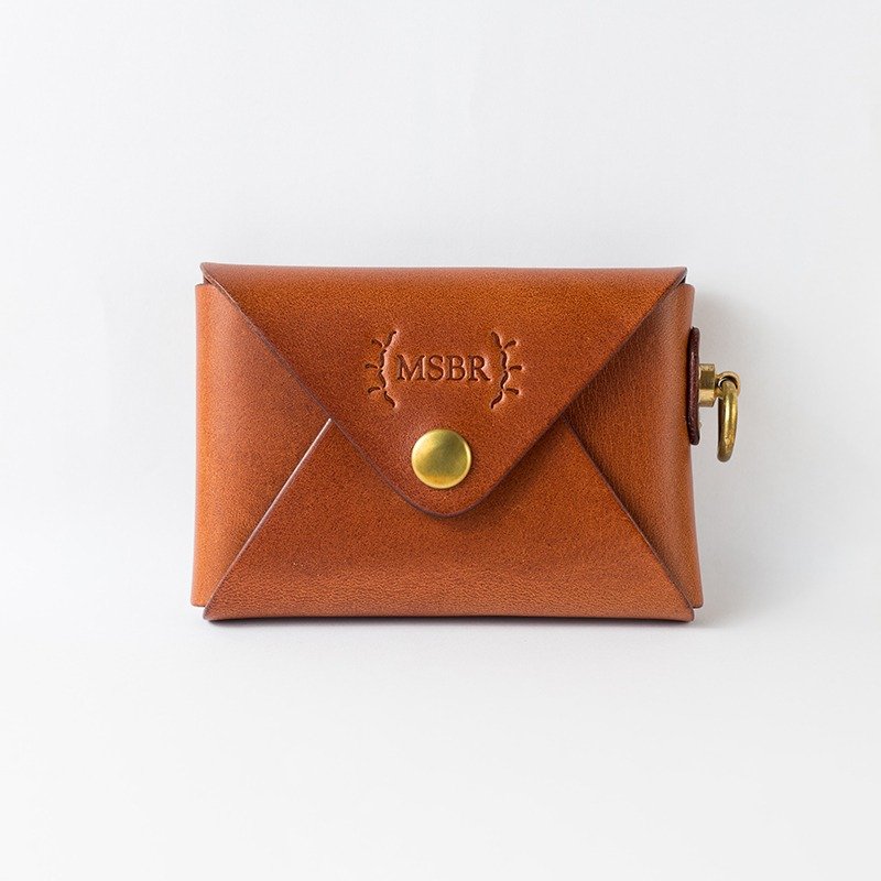 名片零钱包/钥匙包/名片夹/Card holders/名刺入れ/意大利皮革纯黄铜五金(褐色) - 名片夹/名片盒 - 真皮 咖啡色