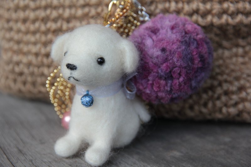 ~羊毛毡Q版宠物系列~马尔济斯猎犬 - 吊饰 - 羊毛 橘色