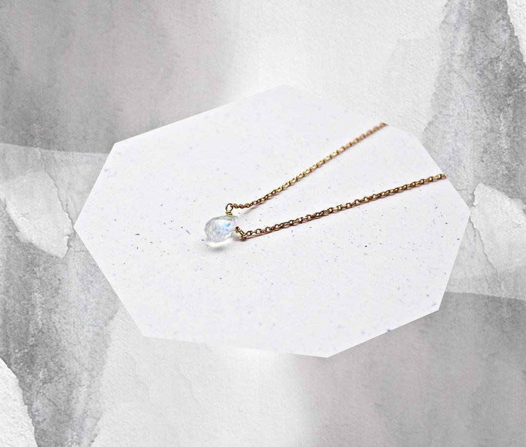 6月诞生石-月光石 moonstone ムーンストーン 锁骨项链 - 项链 - 宝石 白色