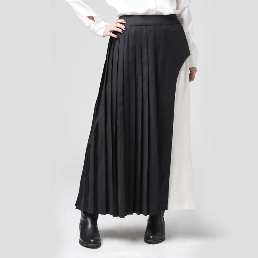 【SKIRT】百折拼接针织长裙 - 裙子 - 棉 黑色