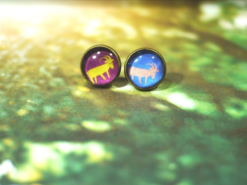 ★绿森林动物园★耳针式耳环★山羊兄弟★ - 耳环/耳夹 - 其他金属 金色