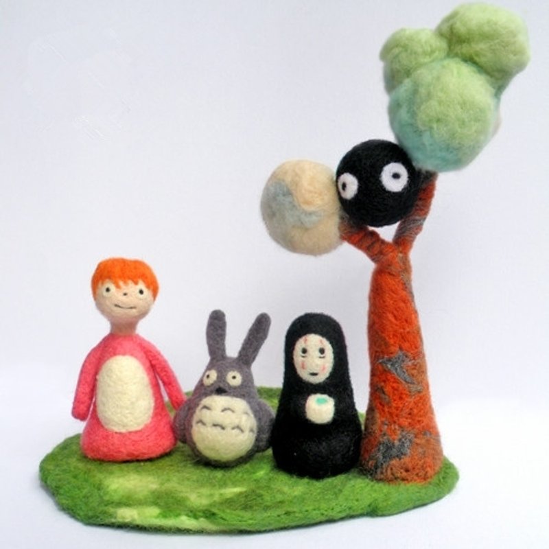 【订制款】波妞+无脸男+煤炭屎+龙猫+草坪 羊毛毡摆件 - 玩偶/公仔 - 其他材质 绿色