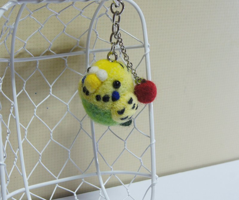 【羊乐多 X 羊毛毡】虎皮鹦鹉 手机吊饰 耳机塞 - 钥匙链/钥匙包 - 羊毛 绿色