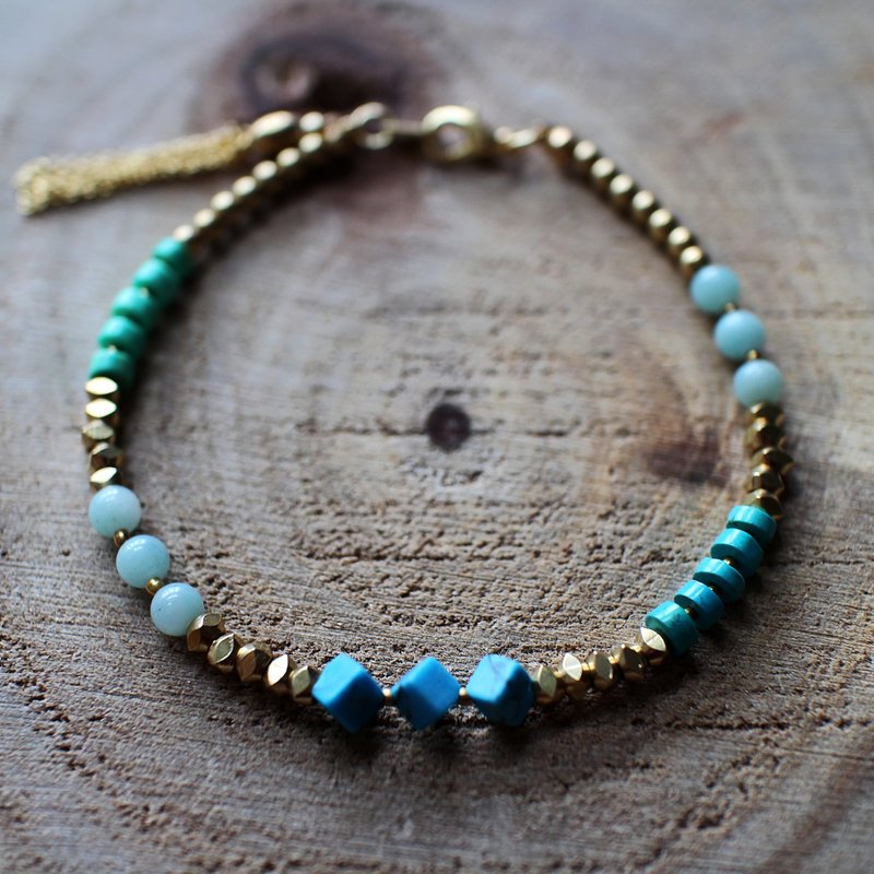 Muse自然风系列NO.13蓝色土耳其石黄铜手链 - 手链/手环 - 其他材质 蓝色