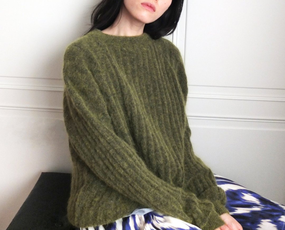 橄榄绿罗纹手工编织毛衣(另有其他编织样式/颜色选择) - 女装针织衫/毛衣 - 棉 绿色