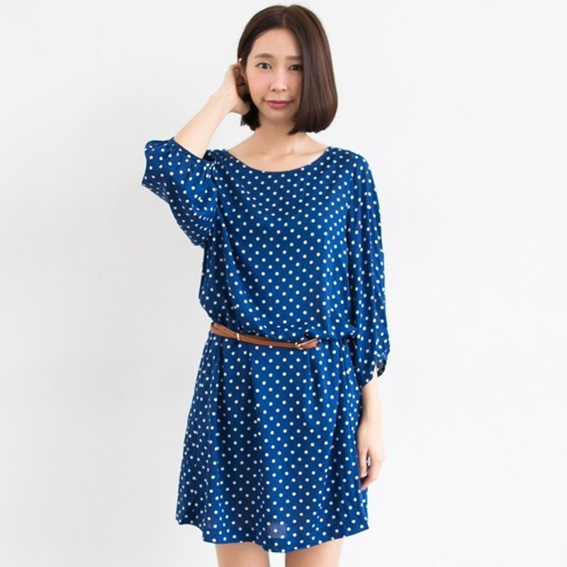 宝蓝色点点五分袖洋装 - 其他 - 其他材质 蓝色