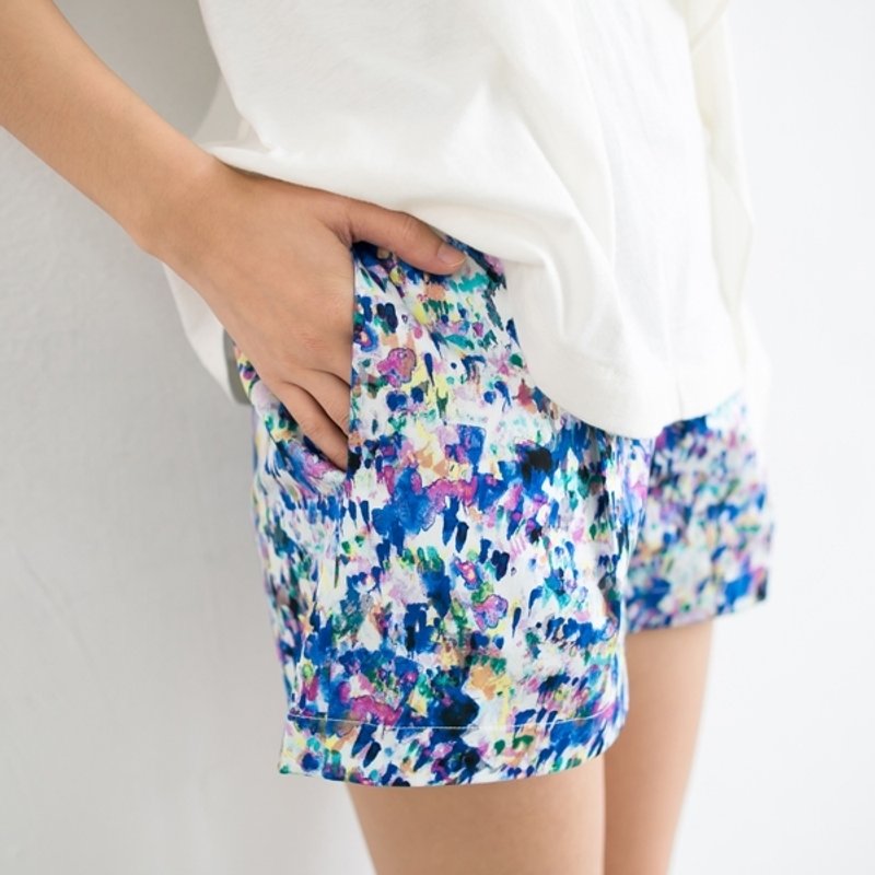 许许儿♪缤纷彩墨印花短裤 - 女装长裤 - 其他材质 多色