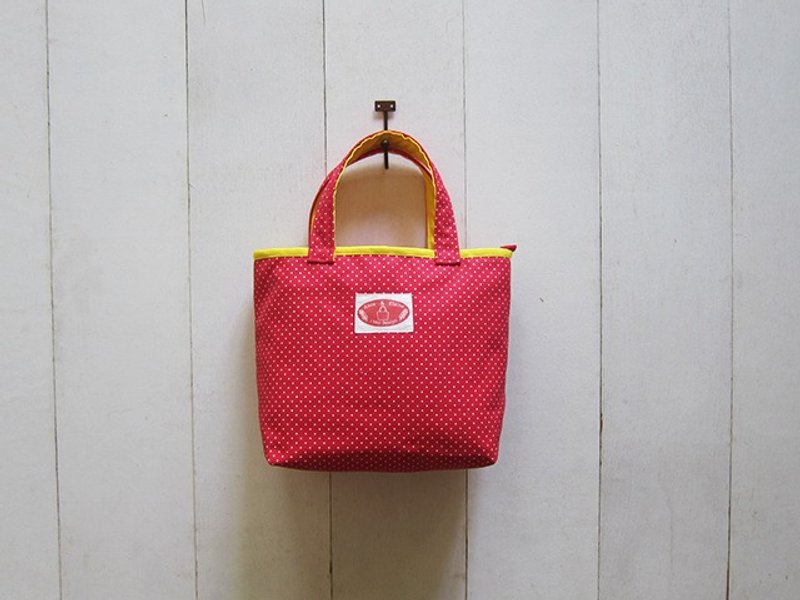 马卡龙系列-帆布小号托特包 红底小白点 + 鲜黄 (拉链开口款) - 手提包/手提袋 - 其他材质 多色