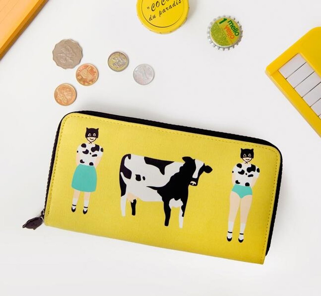 YIZISTORE 長錢夾 大鈔多卡位帆布 錢包-黄色奶牛 - 皮夹/钱包 - 其他材质 