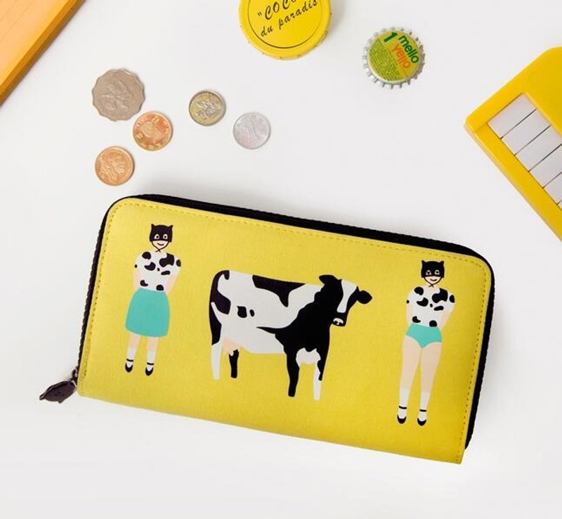 YIZISTORE 長錢夾 大鈔多卡位帆布 錢包-黄色奶牛 - 皮夹/钱包 - 其他材质 