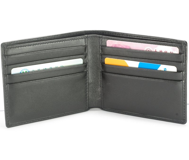 简约男短夹真皮皮夹8卡 黑/褐 付费定制刻字服务 - 皮夹/钱包 - 真皮 黑色