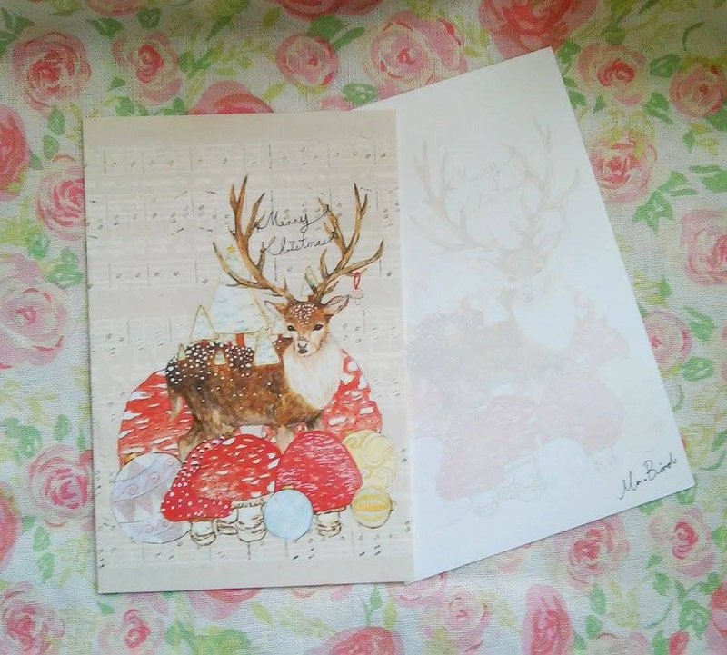圣诞树 蘑菇 鹿 圣诞卡 - 卡片/明信片 - 纸 金色