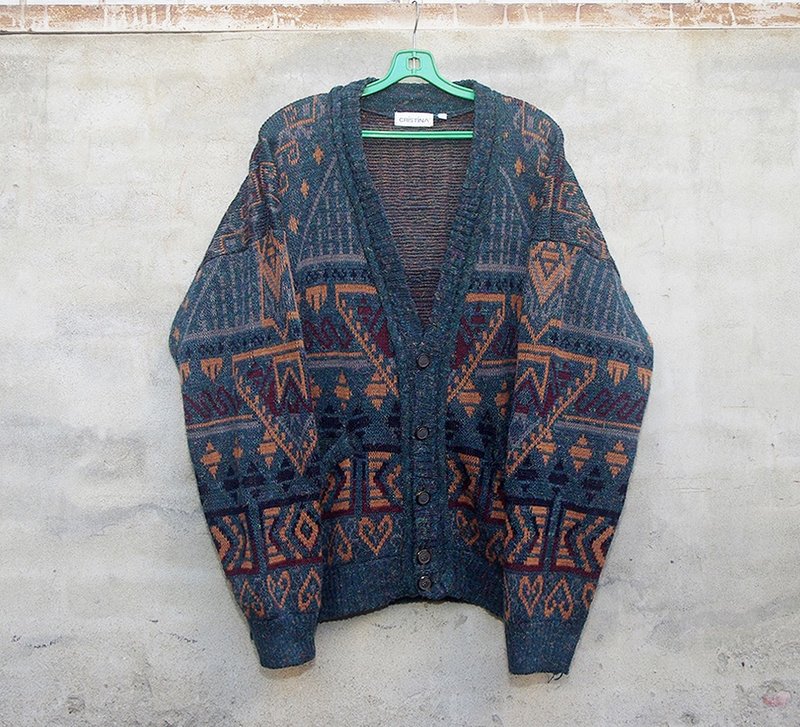 几何开襟针织外套 -脱臼古着- - 男装针织衫/毛衣 - 其他材质 绿色