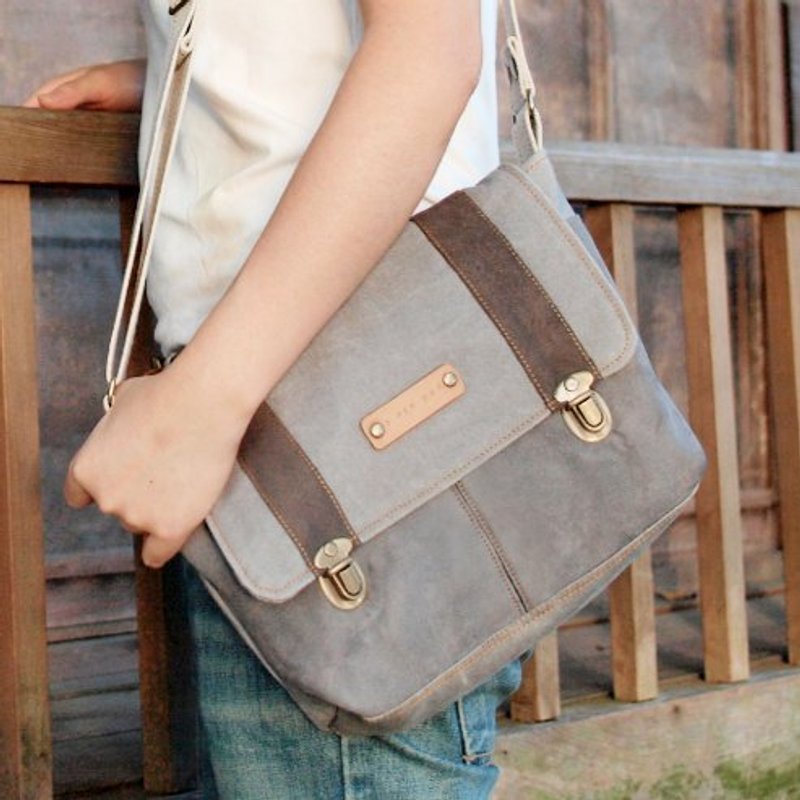 1pinfun 帆布 麂皮布 侧背 斜背 小书包 灰色 - 侧背包/斜挎包 - 其他材质 灰色