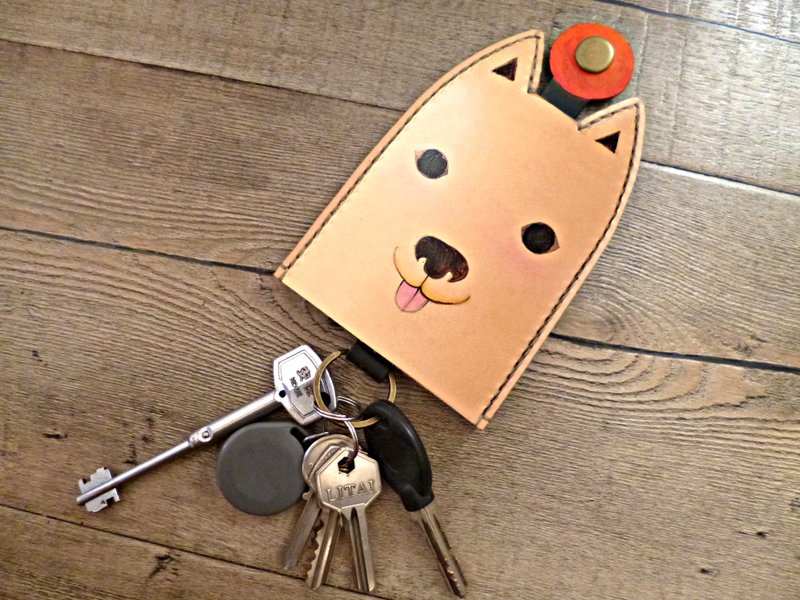 POPO│宠爱狗狗│钥匙包│正皮革 - 钥匙链/钥匙包 - 真皮 金色