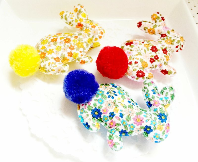 小碎花系列兔子发夹-蓝球球兔子 - 围嘴/口水巾 - 其他材质 蓝色