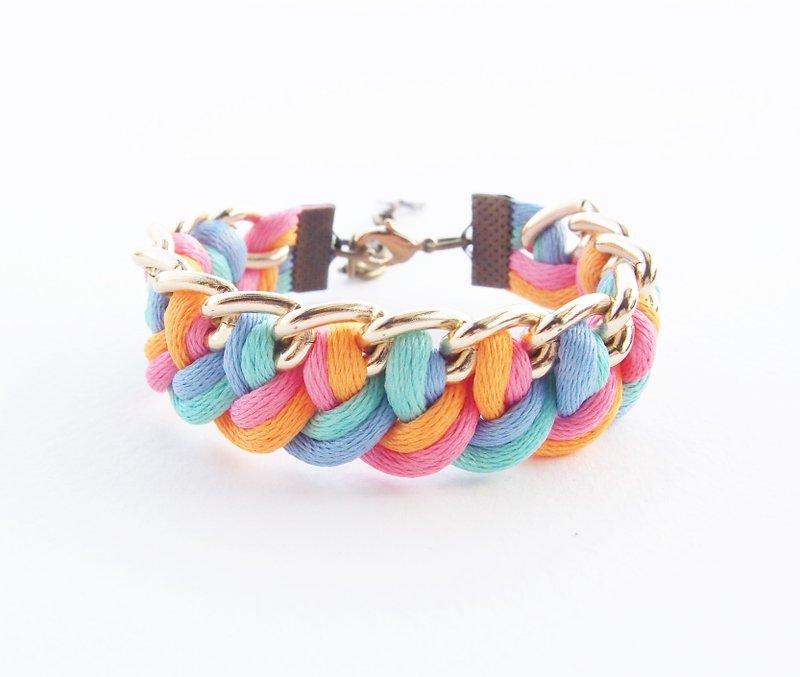 Blue / mint / orange / pink side the chain. - 手链/手环 - 其他材质 多色