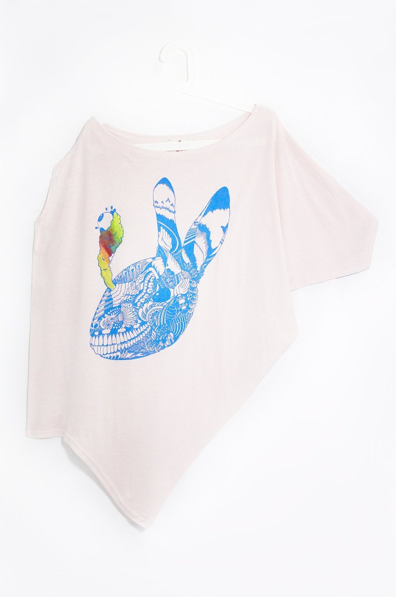 女装手感不对称棉质上衣 - 手绘感爆炸兔( 粉红 ) - 女装上衣 - 棉．麻 粉红色