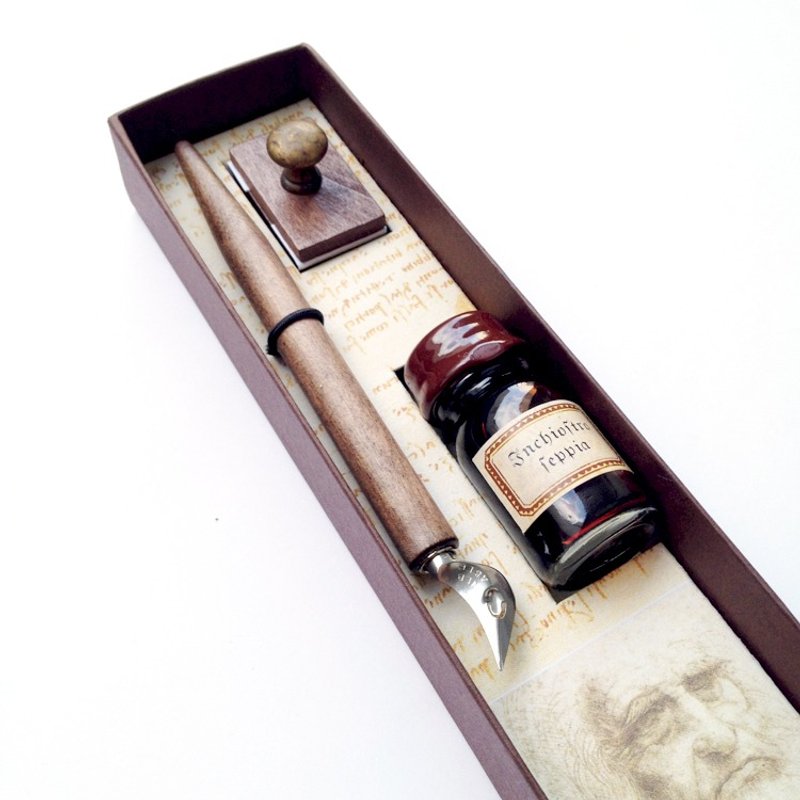 LEVI/02 意大利木杆沾水笔礼盒-达文西系列 | Francesco Rubinato - 蘸水笔 - 木头 咖啡色