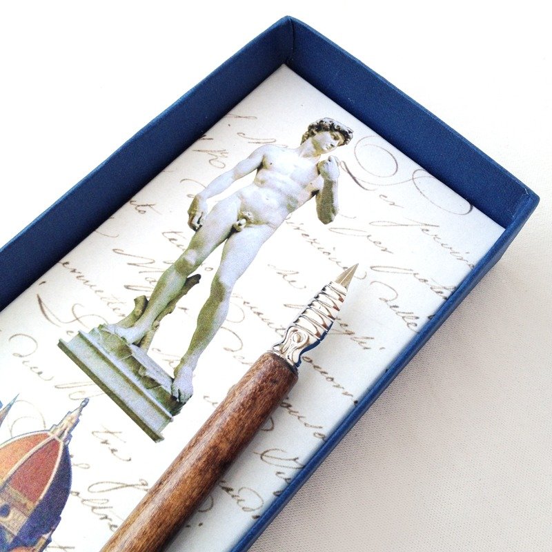FI13 意大利大卫雕像木杆沾水笔礼盒 | Francesco Rubinato - 蘸水笔 - 木头 蓝色