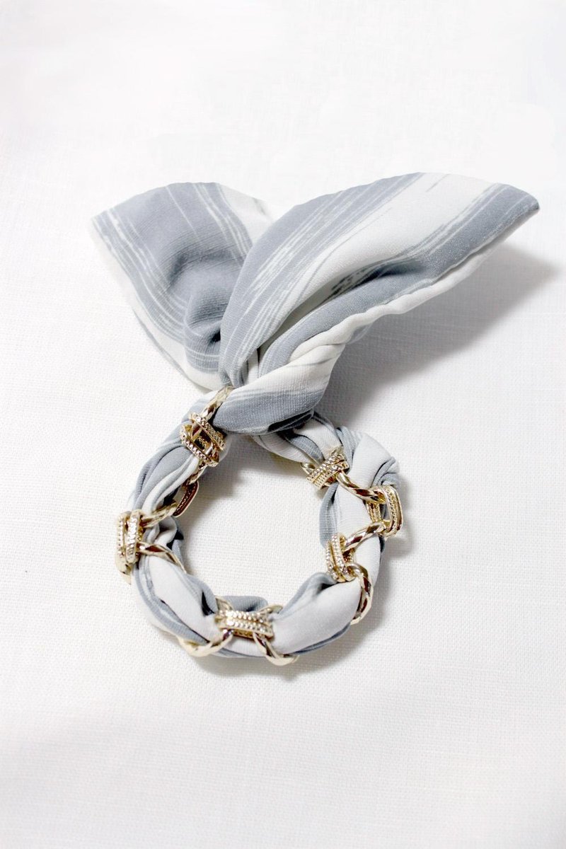 条纹兔耳朵马尾发带 - 发饰 - 其他材质 蓝色