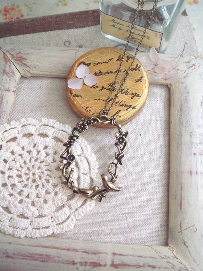 Garohands 双鸟浪漫森林花圈手感长链 A375 礼物 - 项链 - 其他金属 