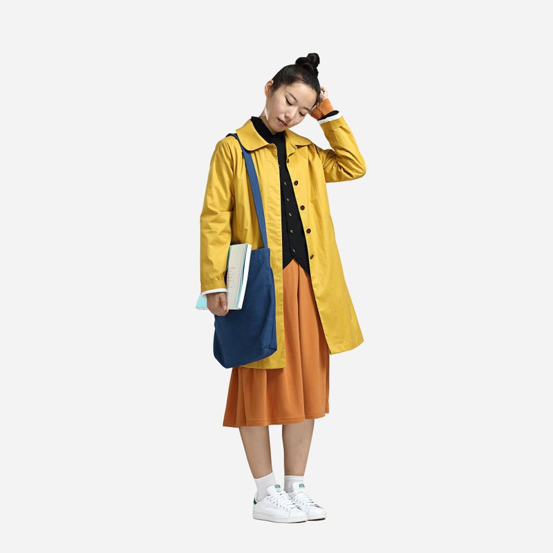 姜黄色过胶全棉中长款风衣外套 - 女装休闲/机能外套 - 其他材质 黄色
