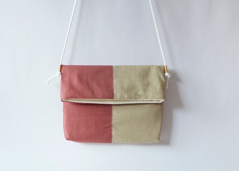 [Mi Sol 小太阳]-出门一下下-配色条纹袋-大横款-桃杏 - 侧背包/斜挎包 - 其他材质 红色