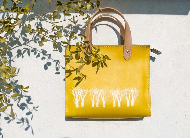 不撞包雪白森林植鞣革全真皮纯手工手提包 - 手提包/手提袋 - 真皮 橘色