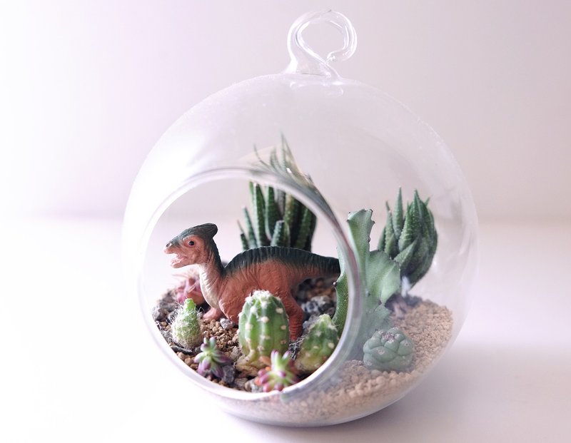 〈恐龙与沙漠〉多肉 盆栽 玻璃 恐龙 侏罗纪 沙漠  <Dinosaurs and desert> Succulents - 植栽/盆栽 - 玻璃 绿色