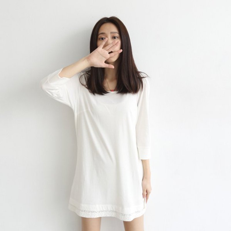 森纷有机棉蕾丝下摆长版上衣_白 - 其他 - 其他材质 白色