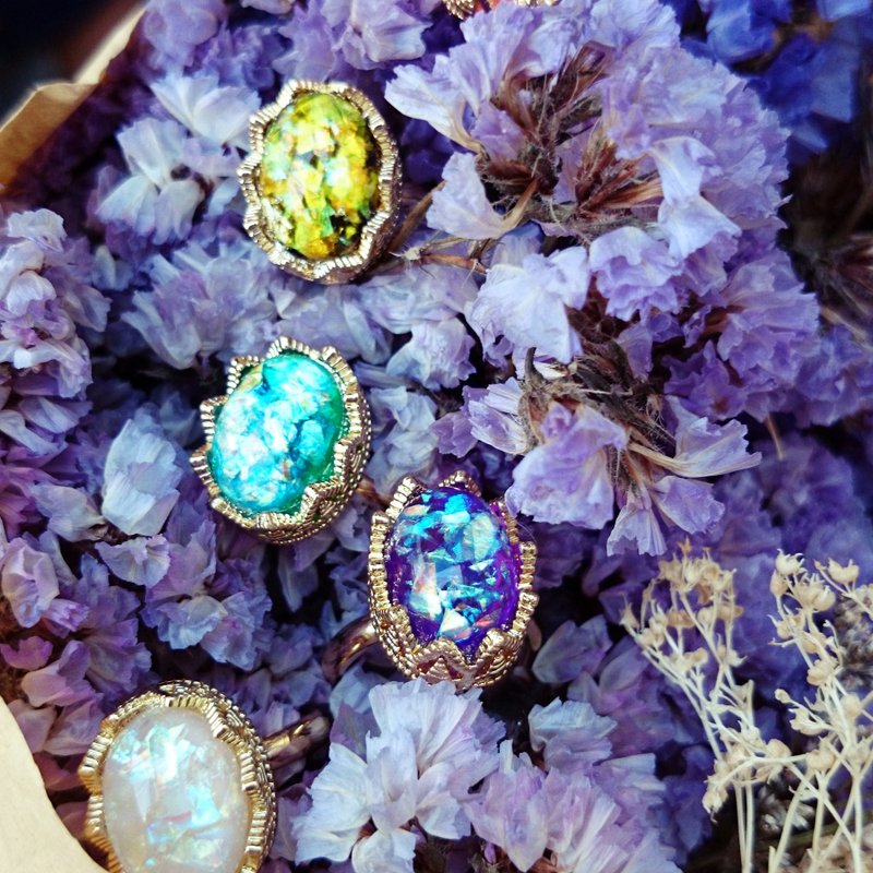 vintage风格欧珀感宝石x复古戒台(湖水绿) - 戒指 - 其他金属 绿色