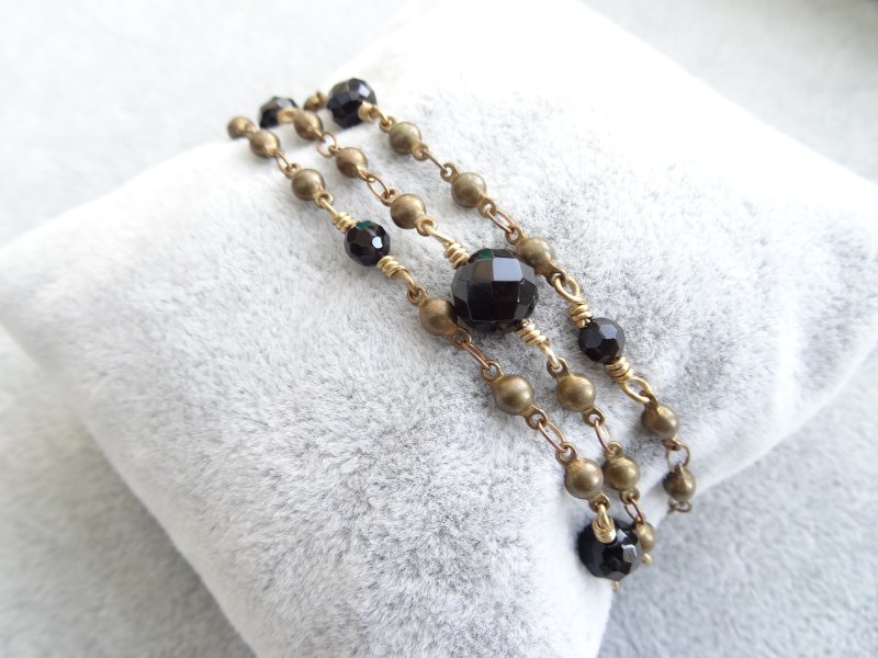 ::复古唐顿:: Lady Mary 系列-1 经典黑玛瑙三圈手链 - 手链/手环 - 半宝石 黑色