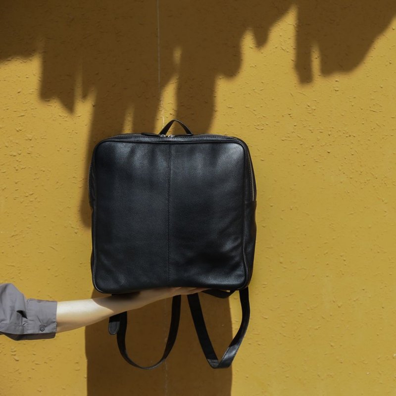 方形 型格 玩味 中性 墨绿 大容量 真皮 后背包 - 后背包/双肩包 - 真皮 绿色