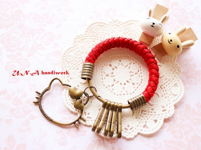 【优娜手作】可开式编织腊绳铁环钥匙圈 - 吊饰 - 其他材质 蓝色