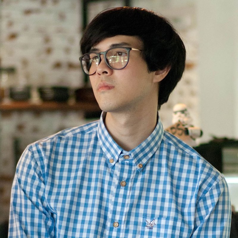 CRANE // medium blue check // men slim fit - 男装衬衫 - 棉．麻 蓝色