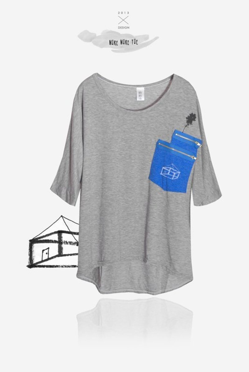 还是要记得种树／前短后长口袋踢．last one - 女装 T 恤 - 棉．麻 灰色