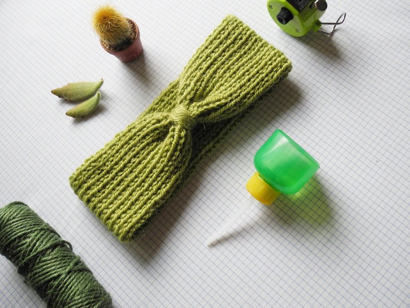 Studio Chiia*手工针织发带-毛海羊毛-舒适温暖 - 发饰 - 其他材质 绿色