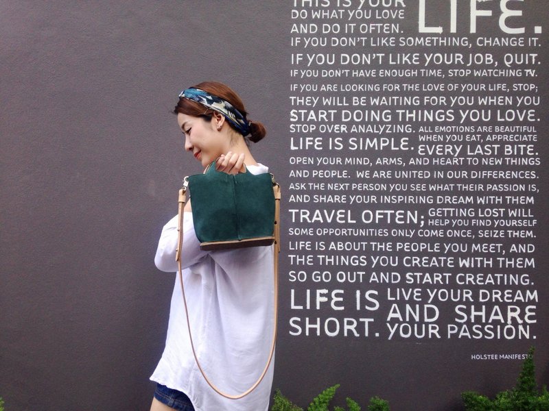 微型侧背包/托特包 - 松绿色 - 侧背包/斜挎包 - 真皮 绿色