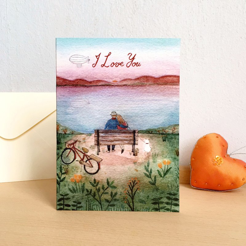 心意卡《带你看日落I love you》连信封 - 卡片/明信片 - 纸 