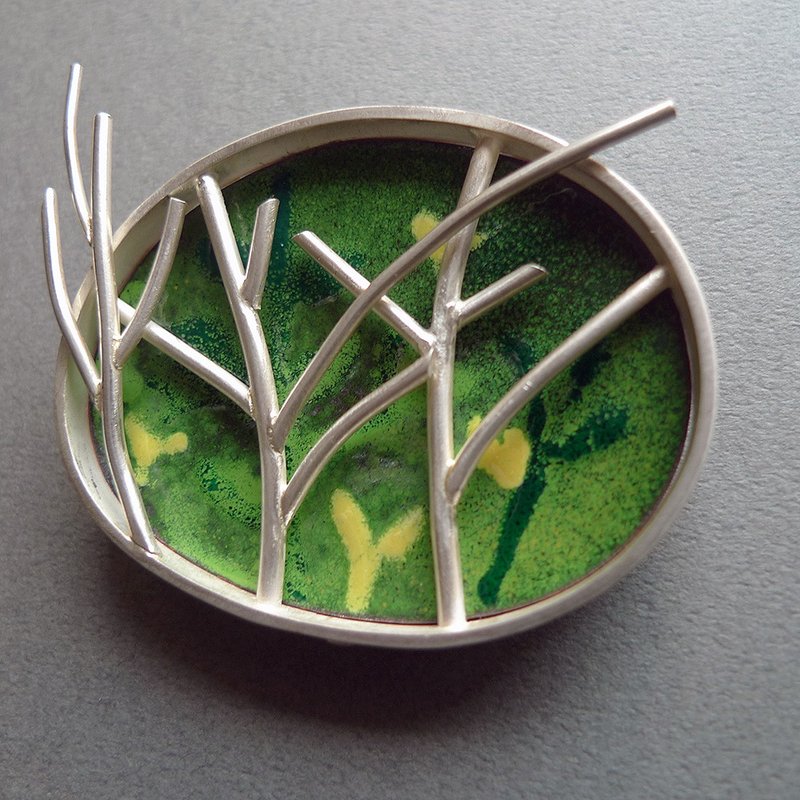 四季-夏~青冶绝色装饰艺术胸针单品/纯银饰搭配珐琅烧,幸福中! - 胸针 - 珐琅 绿色