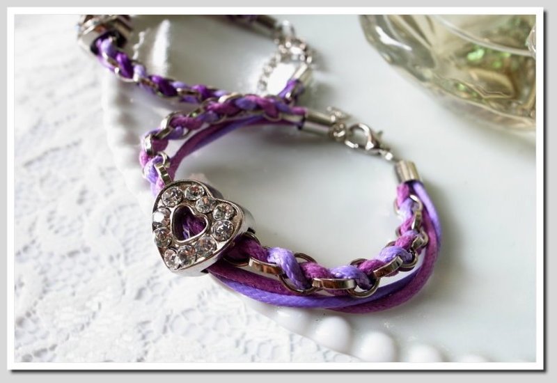 。Love Myself。编织爱心闪钻手环 (浅紫x紫红) - 手链/手环 - 其他金属 紫色