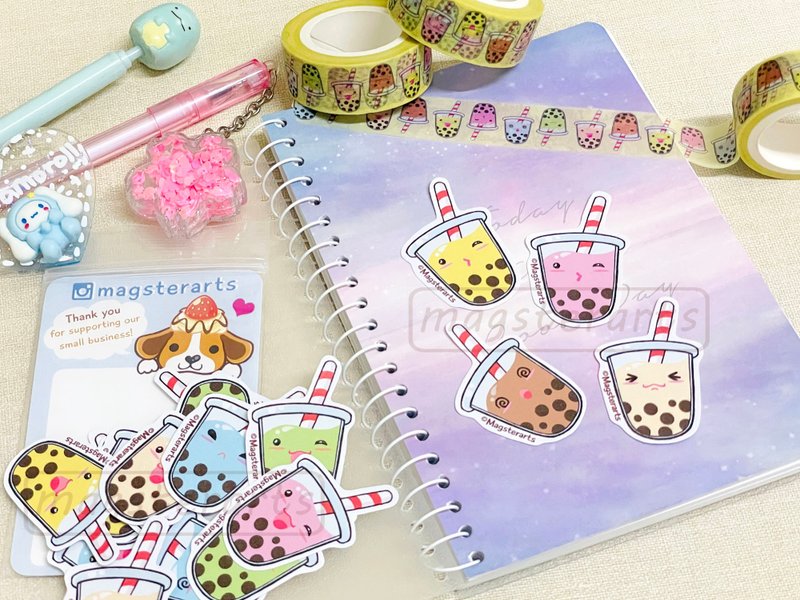 珍珠奶茶贴纸 (18入) - 饮料贴纸 - Bubble Tea Stickers - 贴纸 - 纸 多色
