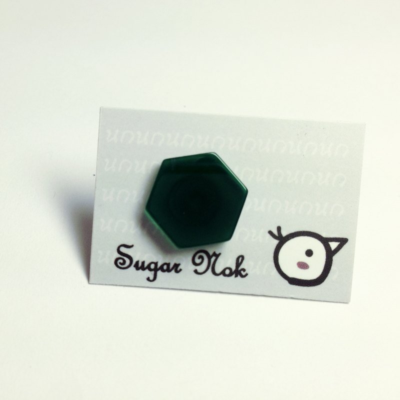 单身几何。天然石抗敏耳环系列(绿玛瑙 六角) - 耳环/耳夹 - 宝石 绿色