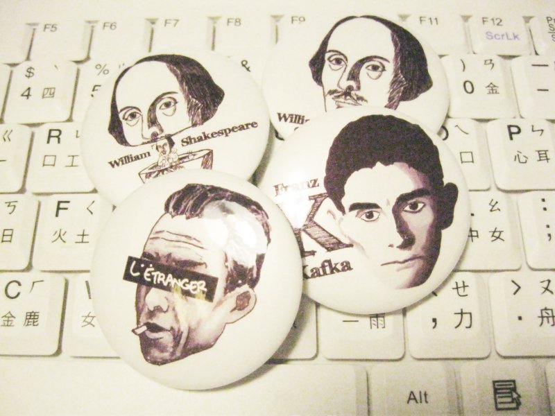 【西方文豪系列组(4枚)】 手绘风胸章 限量10组特惠价 - 徽章/别针 - 塑料 白色