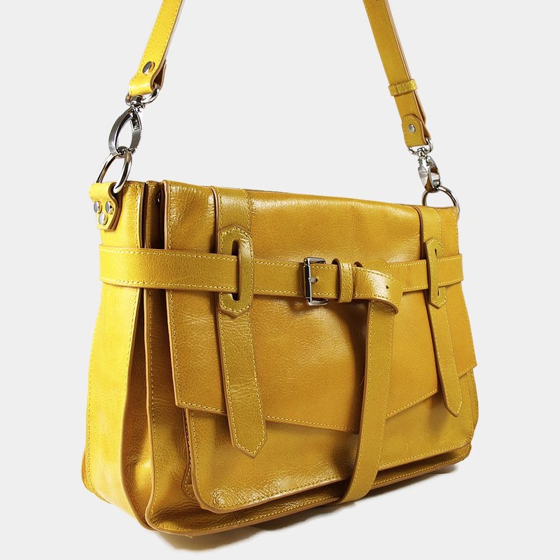 KAY真牛皮斜背书包/牛津包/剑桥包/斜背包 - 黄色 - 侧背包/斜挎包 - 真皮 黄色